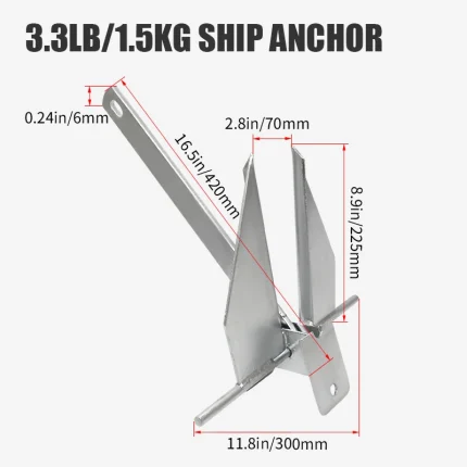 KOETSU 3.3lb Danvers Marine Galvanized Fluke Ancla estilo ancla incluye para uso en kayak inflable de barro y arena