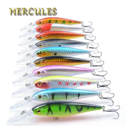 Hercules-señuelo de Pesca Minnow, 10 Uds., 11cm, 10,5g, Wobblers artificiales, cebos de plástico duro para buceo, 2,5-4m, aparejos de Pesca Wobbler