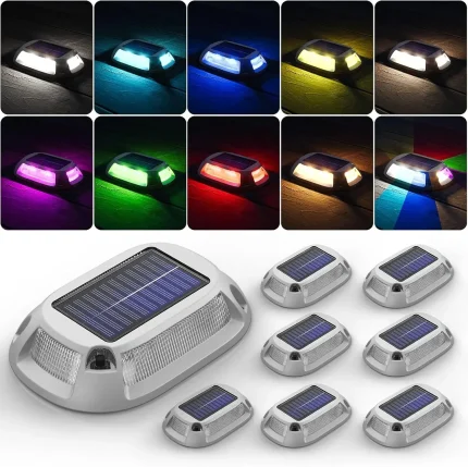 Luces solares para entrada, luces de muelle marinas, 9 colores en 1, marcadores de entrada de aluminio, luces de cubierta con energía Solar para exteriores, impermeables