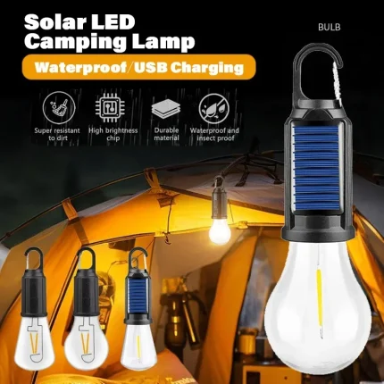 Bombillas de lámpara LED con energía Solar para exteriores, luz de Camping con carga USB, luces nocturnas portátiles, linterna impermeable, elementos esenciales para pesca